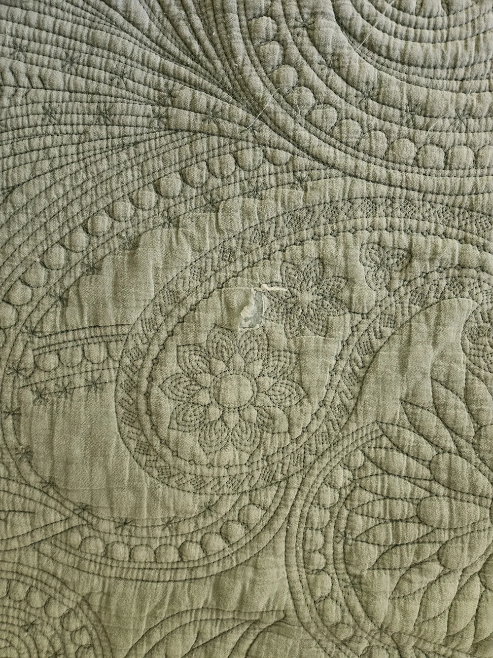 Shabby Chic Quilted Bedspread in Sage Green